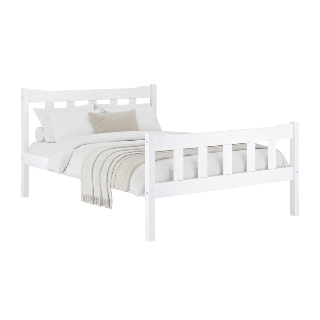 Tralee White Washed Wooden 4ft6 Double Bed with Slatted Headboard and Footboard
