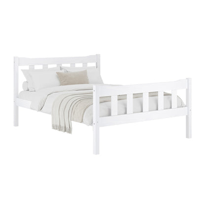 Tralee White Washed Wooden 4ft6 Double Bed with Slatted Headboard and Footboard