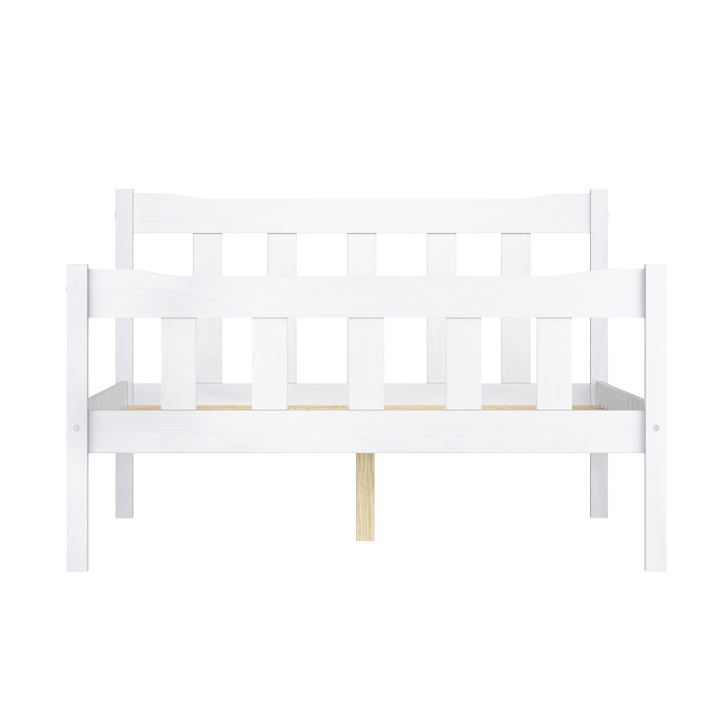 Tralee White Washed Wooden 4ft6 Double Bed with Slatted Headboard and Footboard