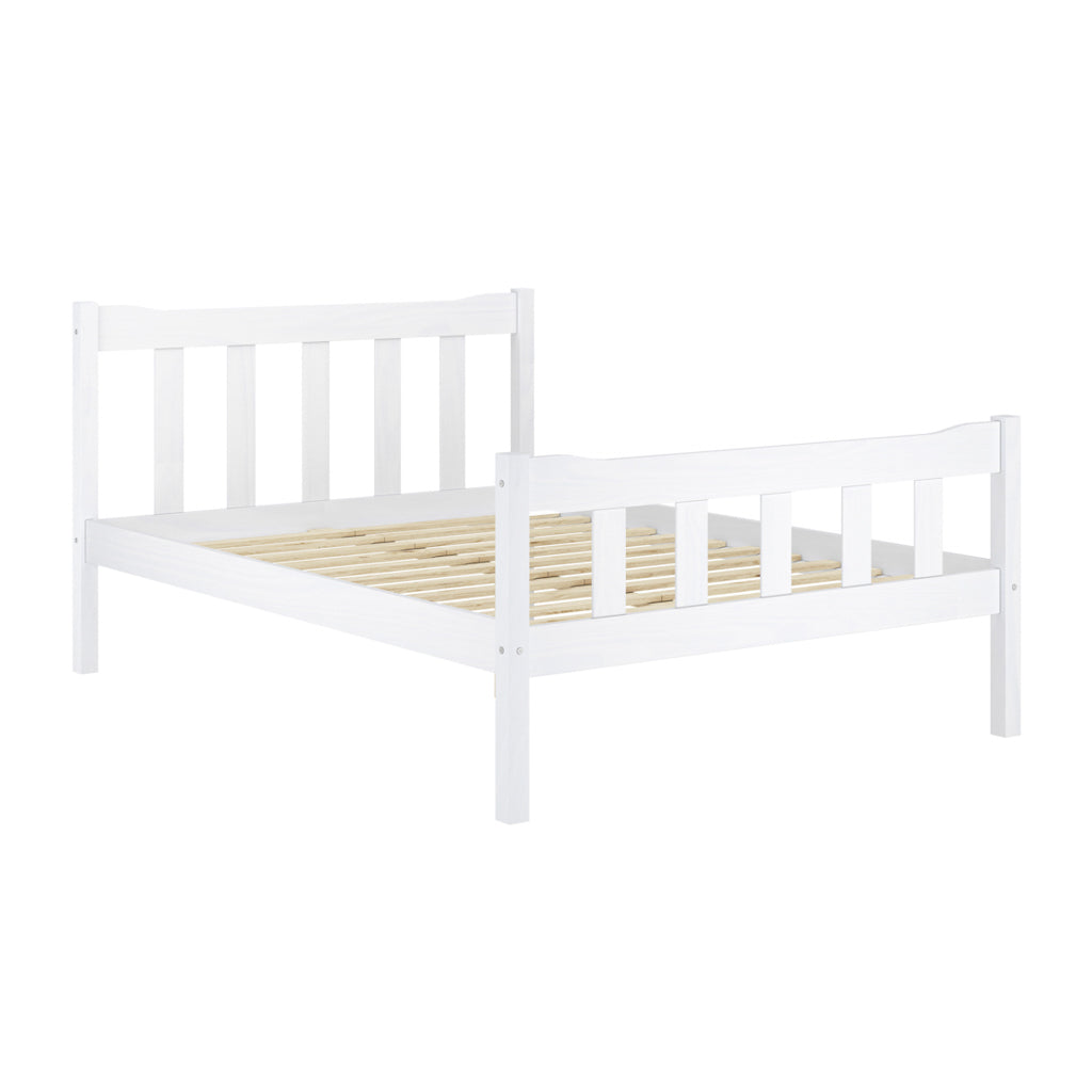 Tralee White Washed Wooden 4ft6 Double Bed with Slatted Headboard and Footboard