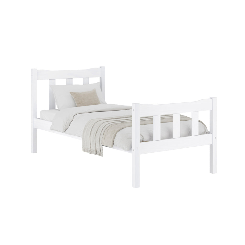 Tralee White Washed Wooden 3ft Single Bed with Slatted Headboard and Footboard