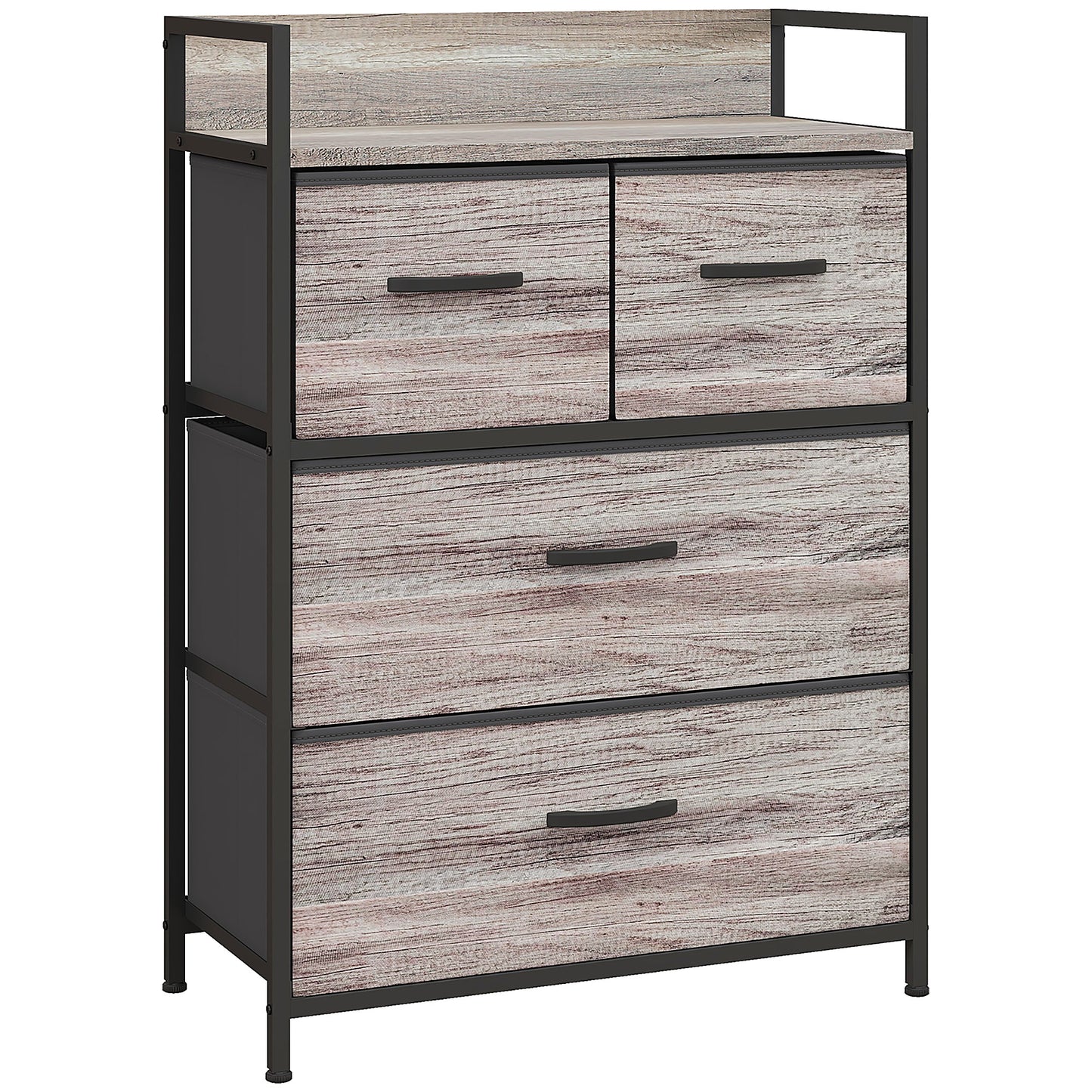 Doyo Elso Fabric And Wood Grey Wood Effect 4 Drawer Rustic Storage Chest
