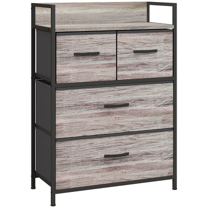 Doyo Elso Fabric And Wood Grey Wood Effect 4 Drawer Rustic Storage Chest