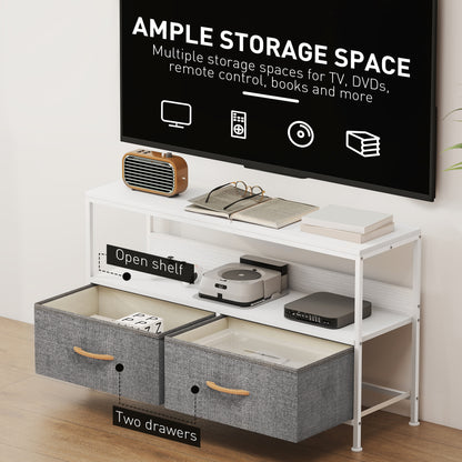 Avavale 98cm White TV Storage Unit With 2 Fold Down Fabric Drawers
