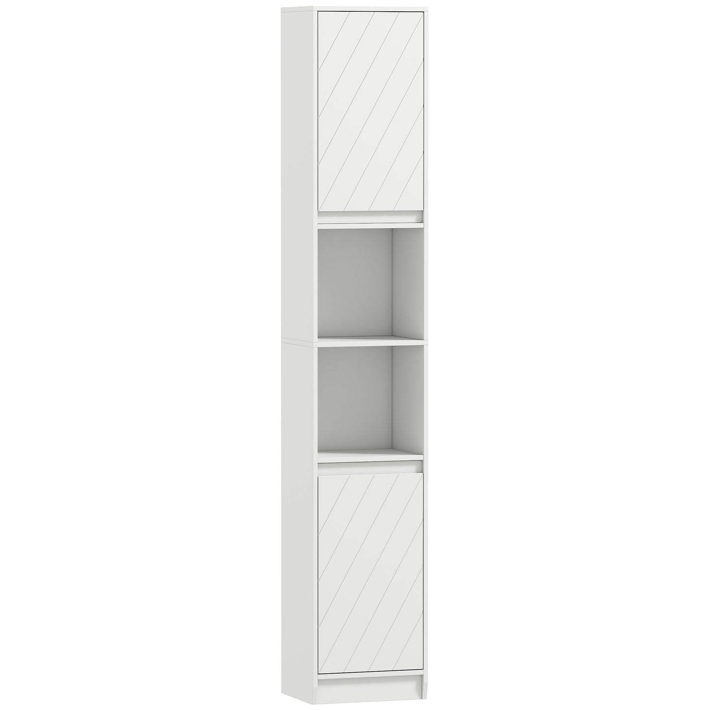 Fibava Slim Freestanding Bathroom Storage Cabinet With OFauxn Compartment Adjustable Shelves White 30 x 24 x 170 cm