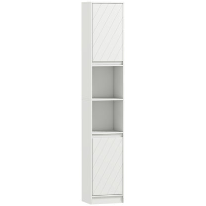 Fibava Slim Freestanding Bathroom Storage Cabinet With OFauxn Compartment Adjustable Shelves White 30 x 24 x 170 cm