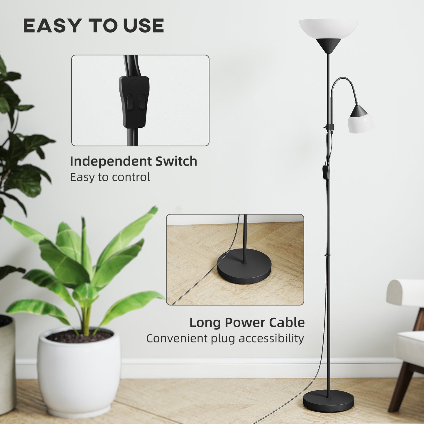 Rira Nido Metal Black LED Uplighter Floor Lamp With Adjustable Gooseneck