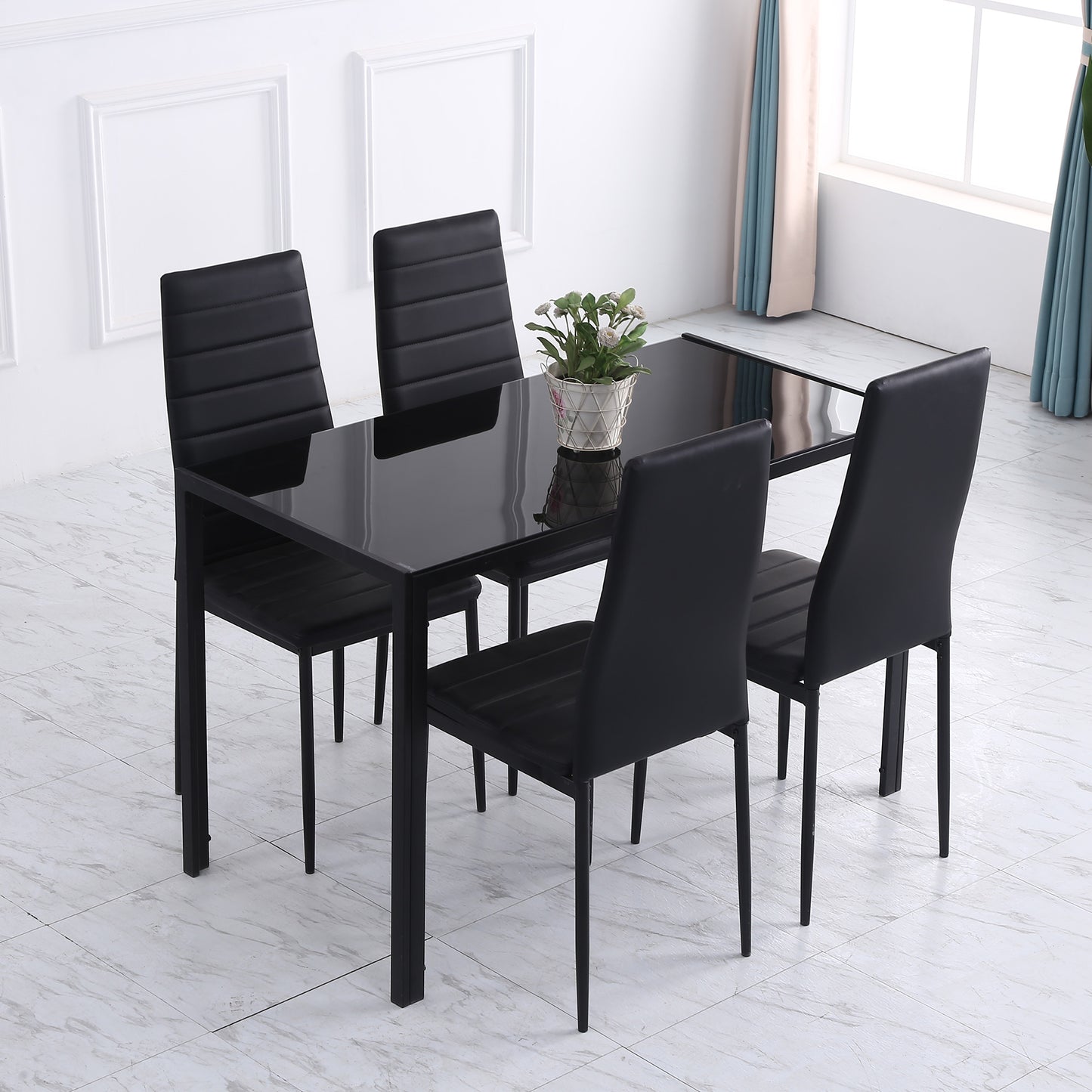 Tasefi 120cm Metal Black Rectangular Glass Dining Table 4 Seater Kitchen Table