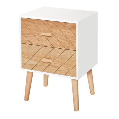 Sutare Wood Natural Finish 2 Drawer Bedside Table with Chevron Design
