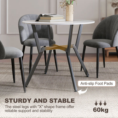 Terretti High Gloss White Round Dining Table With Black Metal Legs 90cm