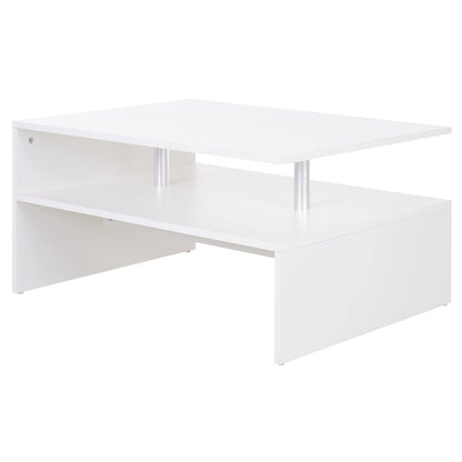 Vifama Wooden White 2 Tier Coffee Table With Open Shelving And Aluminium Supports