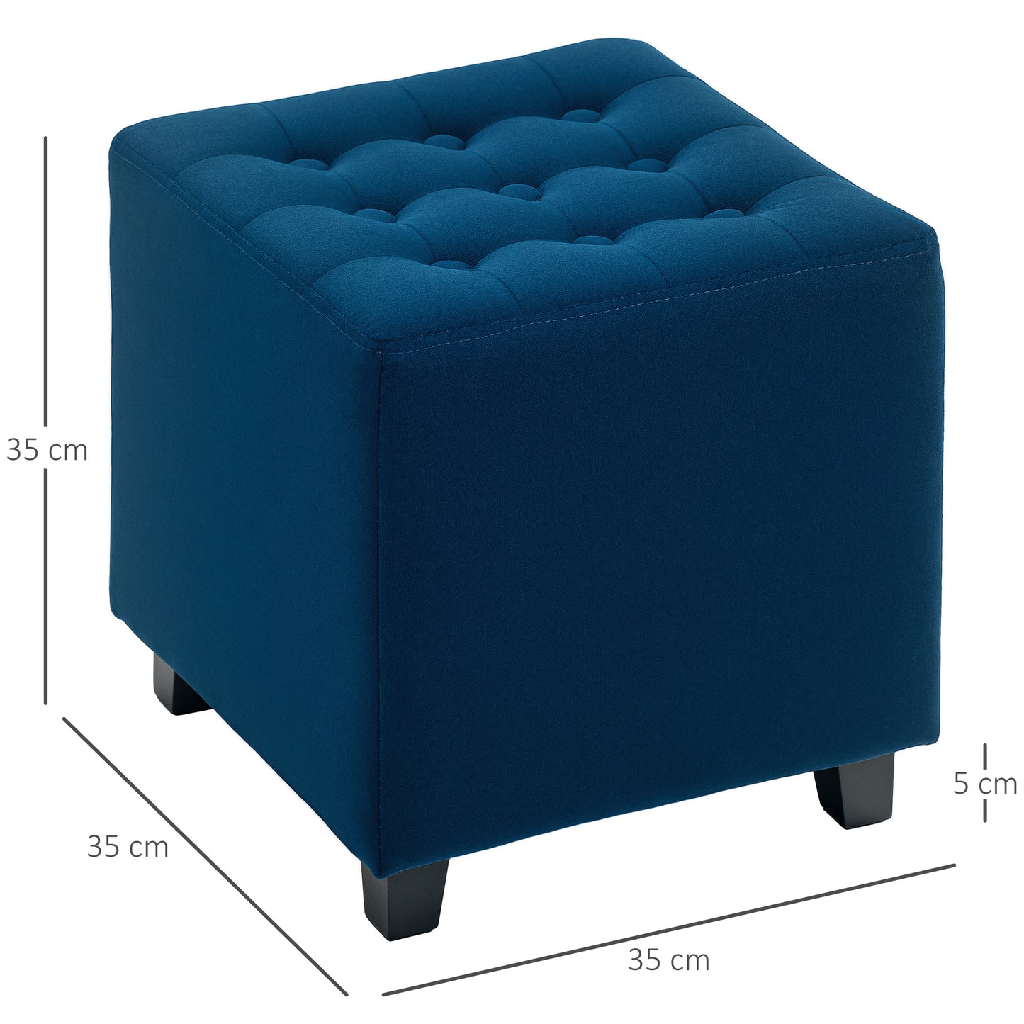 Dimano Velvet Blue Upholstered Square Ottoman Diamond Tufted Pattern