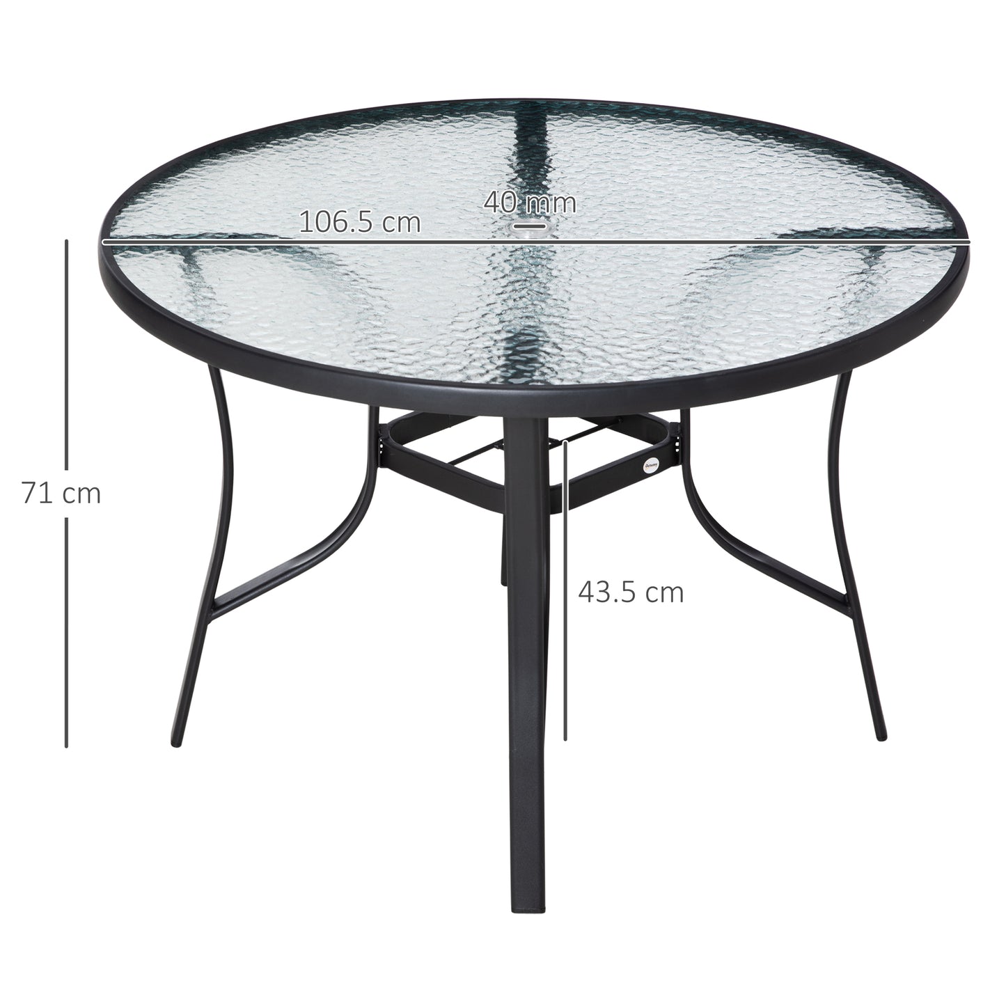 Momi Steel And Glass Round Garden Dining Table With Parasol Hole