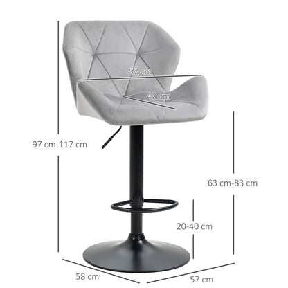 Savi Velvet Grey Adjustable Swivel Bar Stools Set Of 2 With Sculpted Seat And Footrest