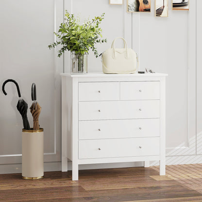 Kesumo Wooden White Wide 5 Drawer Chest For Bedroom Storage