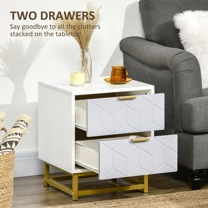 Ranere Metal Grey And White Set Of 2 Bedside Tables 2 Drawers with Gold Accents