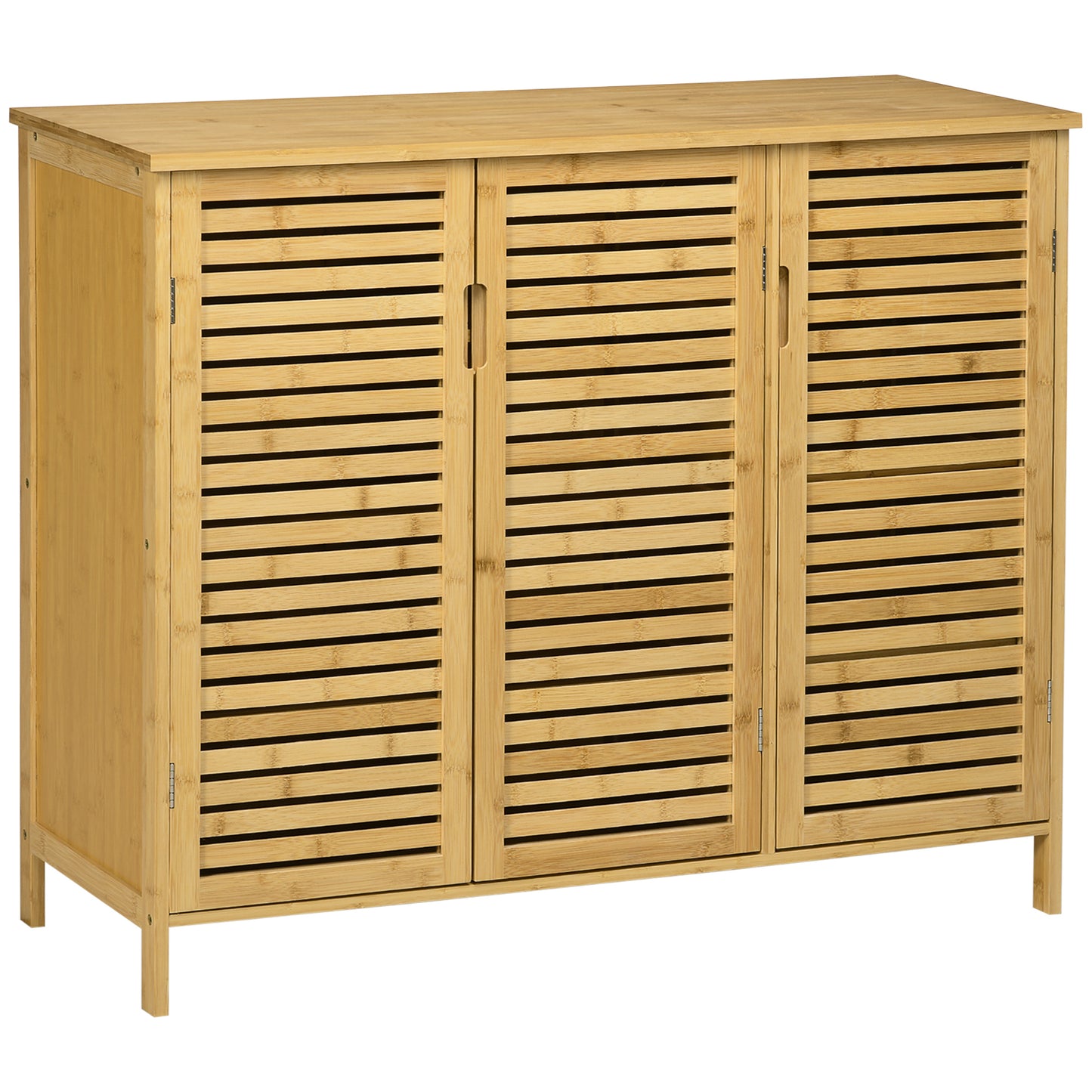Elfi Naba Wooden Natural Rustic Slatted 3 Door Shoe Cabinet With 8 Shelves