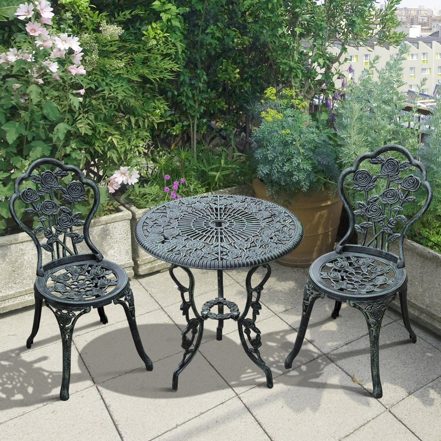 Lafira 3 Piece Cast Aluminium Garden Bistro Table And Chair Set In Green