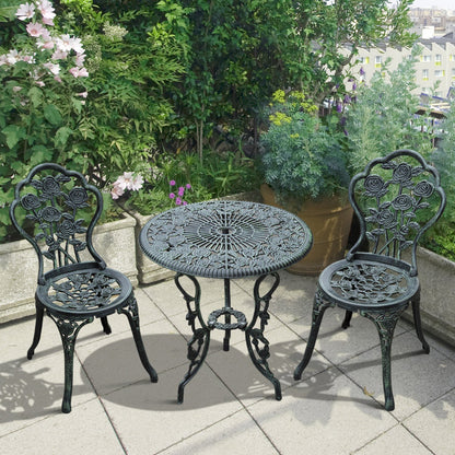 Lafira 3 Piece Cast Aluminium Garden Bistro Table And Chair Set In Green
