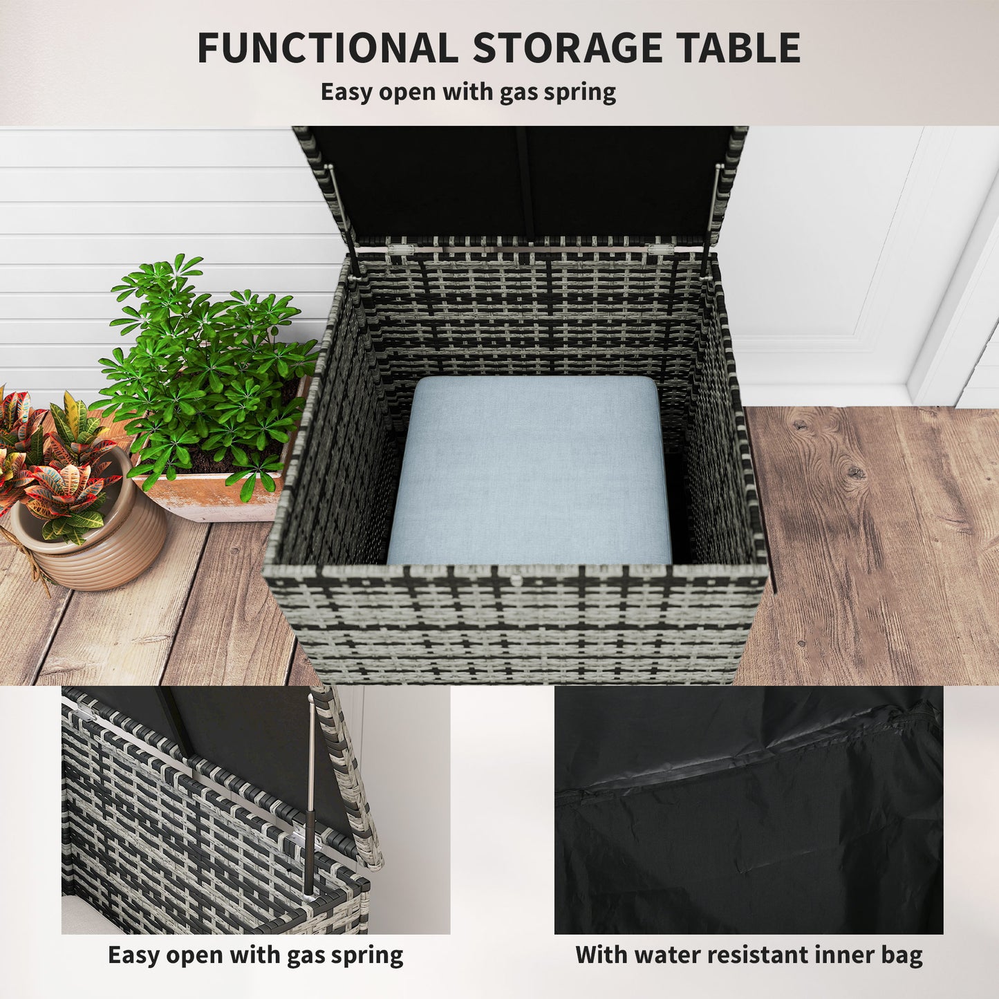 Vaveyo Rattan Grey 7 Seater Outdoor Sofa Set With Storage Tables And Cushions