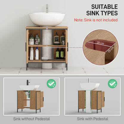 Mosu Under Sink Bathroom Vanity Cabinet With Double Doors And Adjustable Shelving Oak Finish