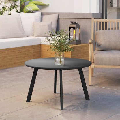 Ludove Metal And Glass Black Round Outdoor Coffee Table With Non Slip Feet 70cm