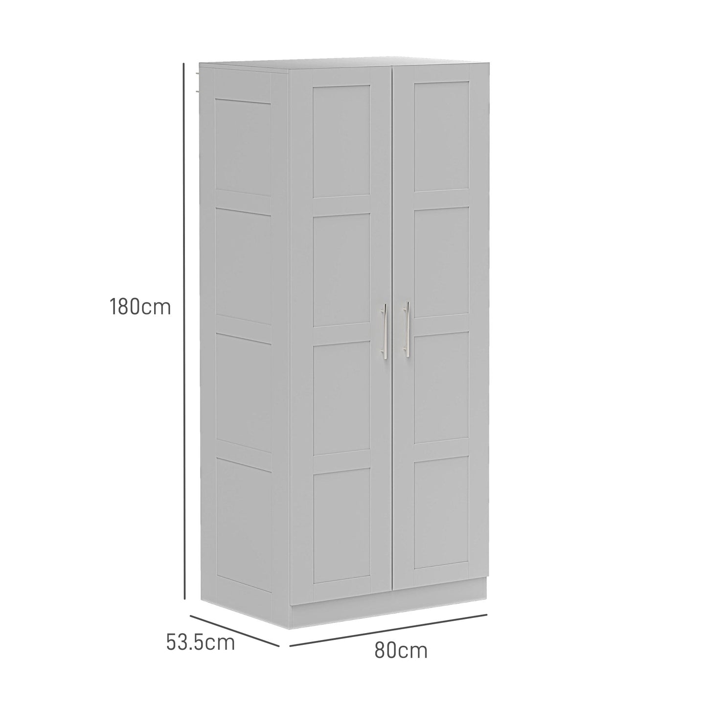 Coralani Wooden Grey 2 Door Wardrobe With Hanging Rail Internal and Shelf