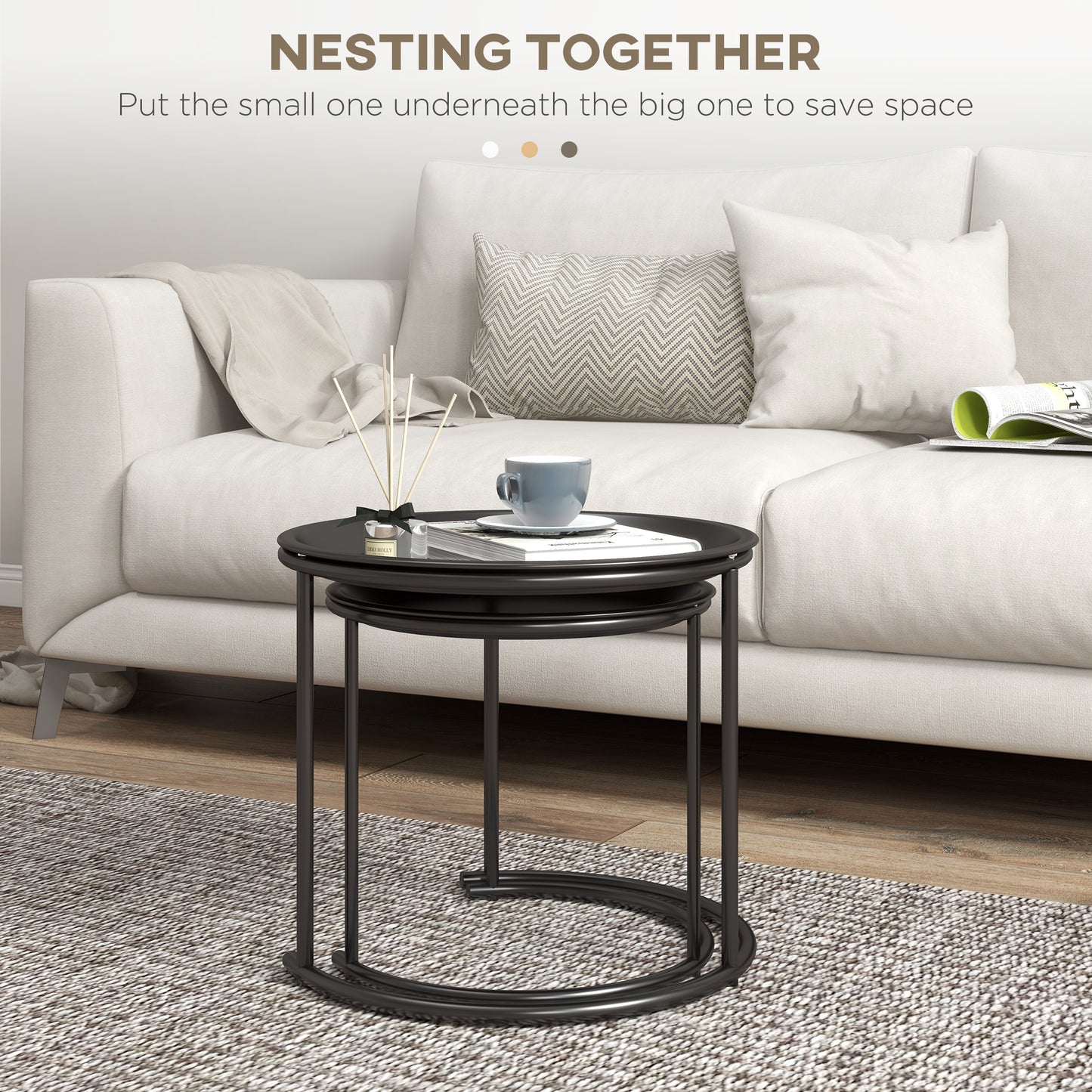 Fise Set Of 2 With Removable Tray Tops Metal Black Coffee Tables
