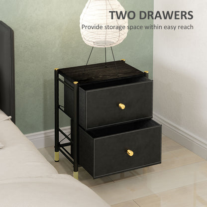 Rakaba Black Faux Leather Upholstered Bedside Table With Gold Accents