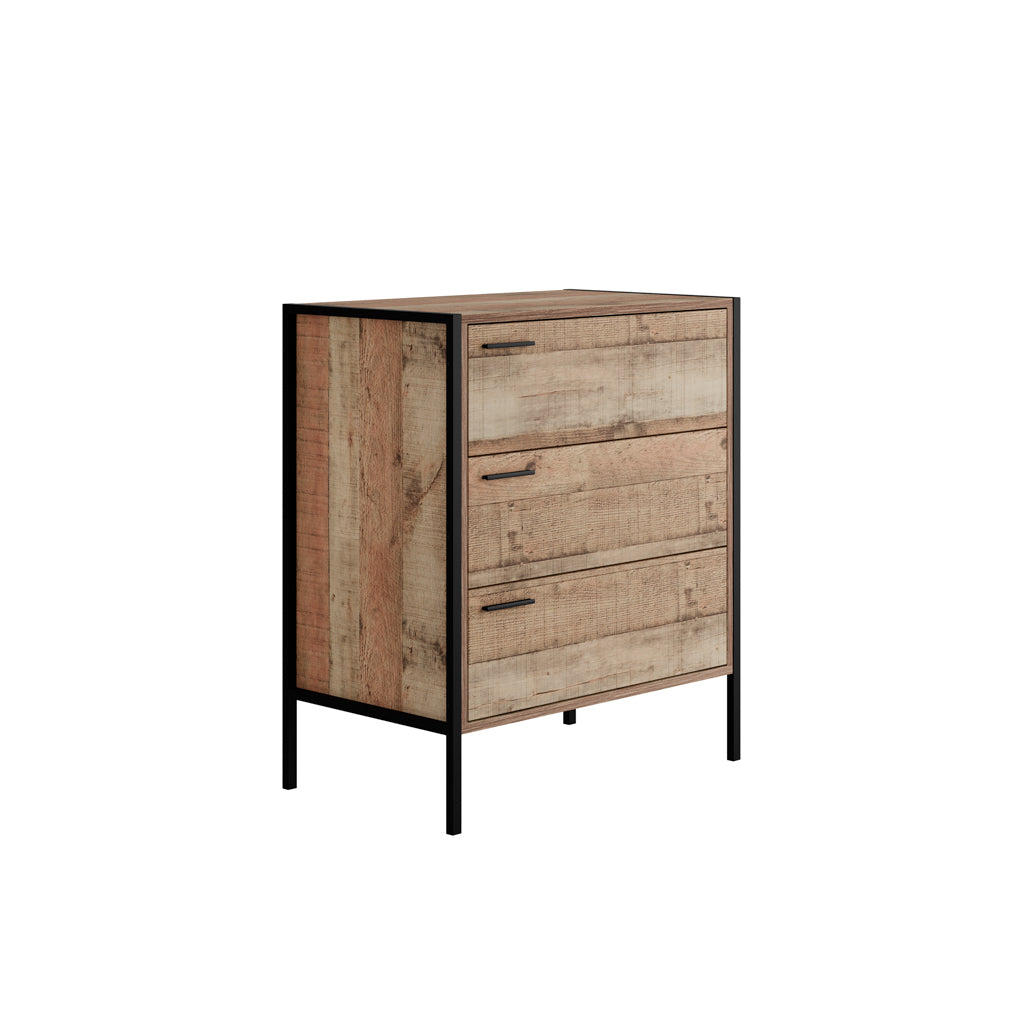 Lucan Oak Effect Distressed  3 Drawer Storage Chest