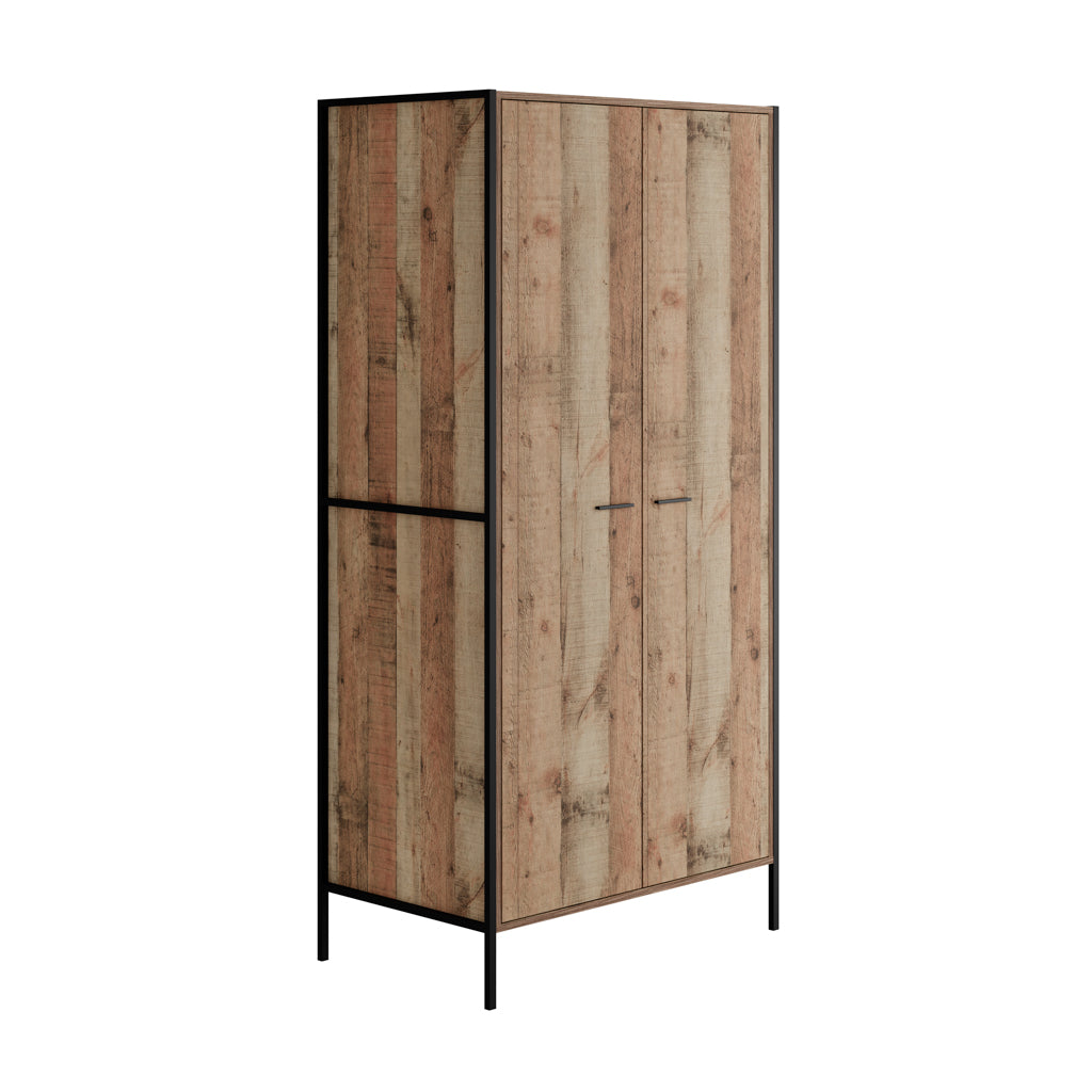 Lucan Distressed Oak Effect Wooden 2 Door Wardrobe