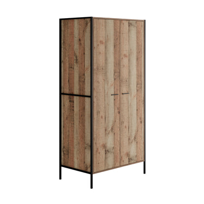 Lucan Distressed Oak Effect Wooden 2 Door Wardrobe