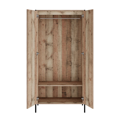 Lucan Distressed Oak Effect Wooden 2 Door Wardrobe