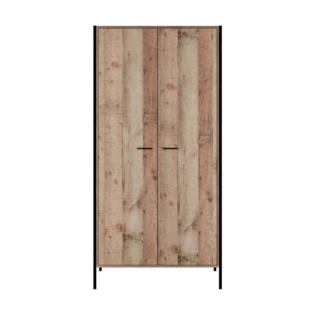 Lucan Distressed Oak Effect Wooden 2 Door Wardrobe