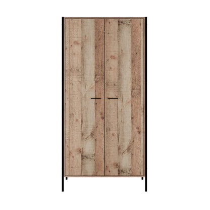 Lucan Distressed Oak Effect Wooden 2 Door Wardrobe