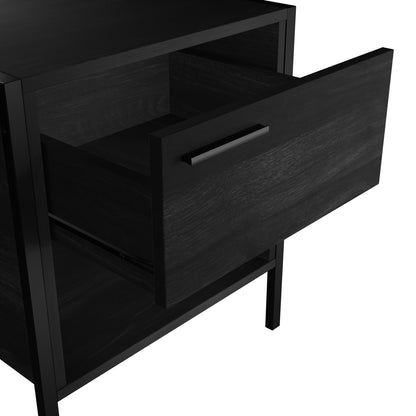 Ireland Black Wood Effect Bedside Table 2 Drawers