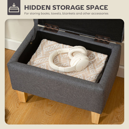 Doma Linen Grey Compact Storage Footstool With Storage Natural Wooden Legs