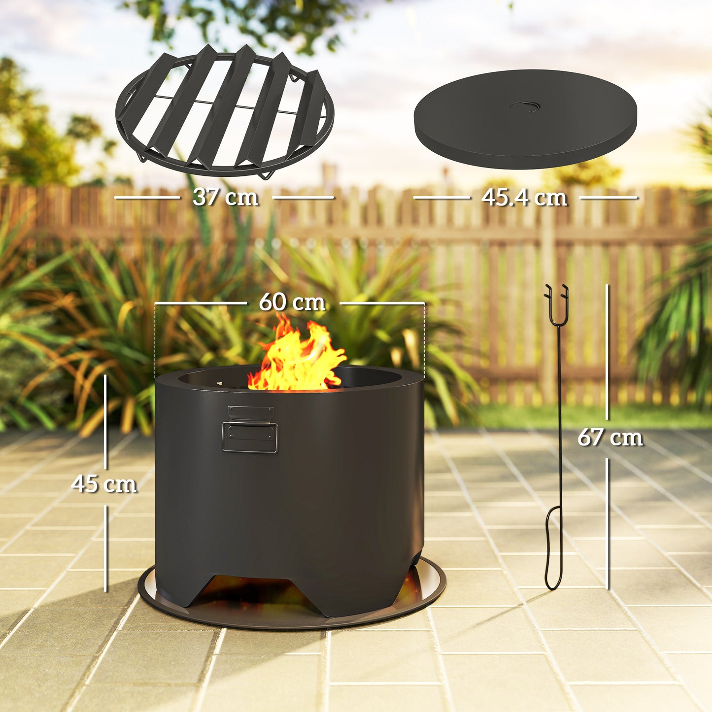 Ralarari 60cm Steel Black Round Outdoor Garden Fire Pit With Lid