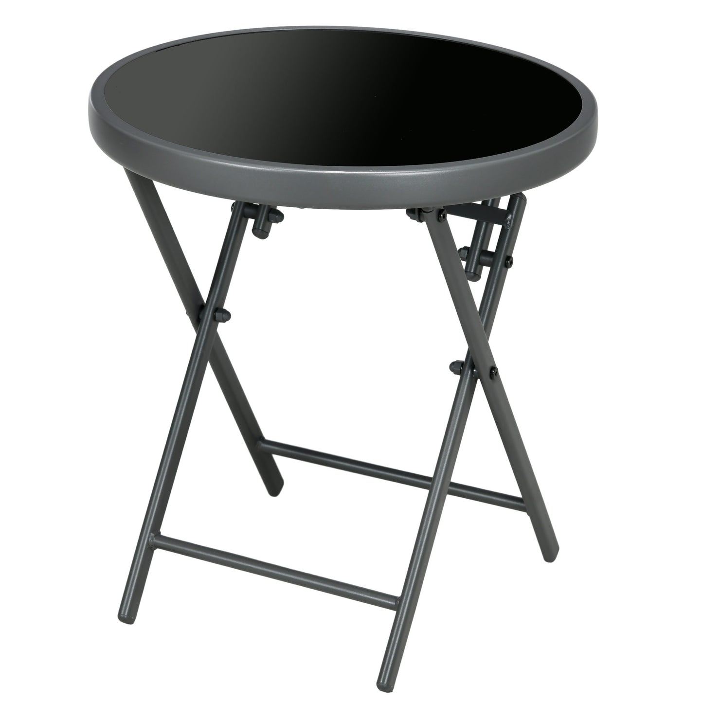 Laparo Metal And Glass Black Folding Outdoor Side Table 45cm With Marble Effect Top