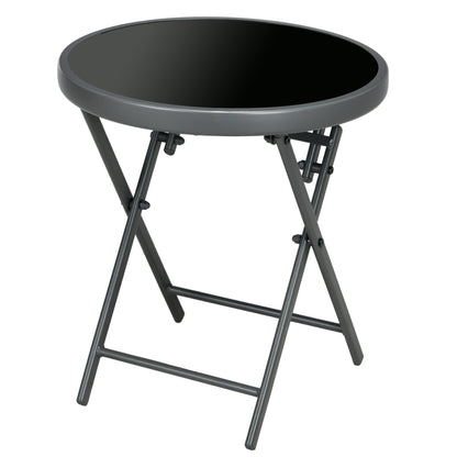 Laparo Metal And Glass Black Folding Outdoor Side Table 45cm With Marble Effect Top
