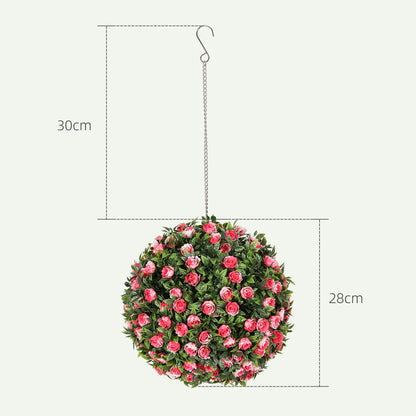 Colana Yoli Set Of 2 Artificial UV Resistant Rose Style Topiary Balls H8 28cm Pink