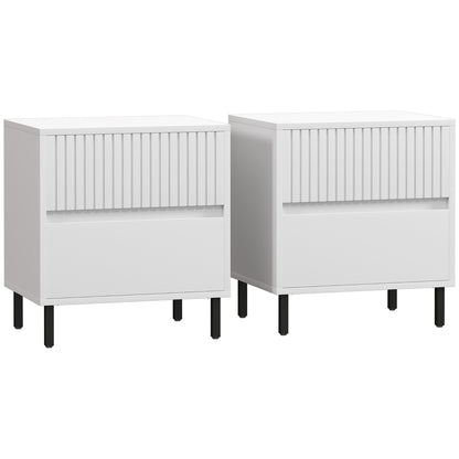 Vadiro Set Of 2 White Ribbed Pattern Bedside Tables  2 Drawers