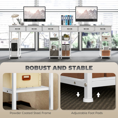 Riba 120cm Wooden White Home Office Desk With Power Sockets 3 Fabric Drawers And Storage Shelves 120 cm