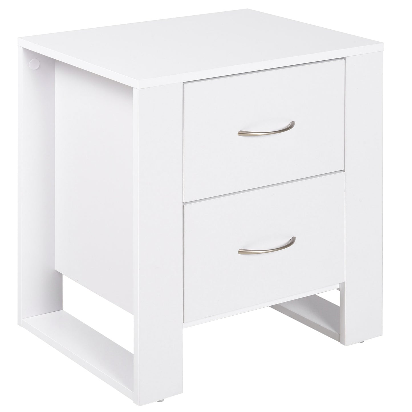 Tocoma White Wood 2 Drawer Bedside Table With Silver Metal Handles