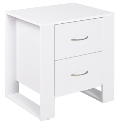 Tocoma White Wood 2 Drawer Bedside Table With Silver Metal Handles