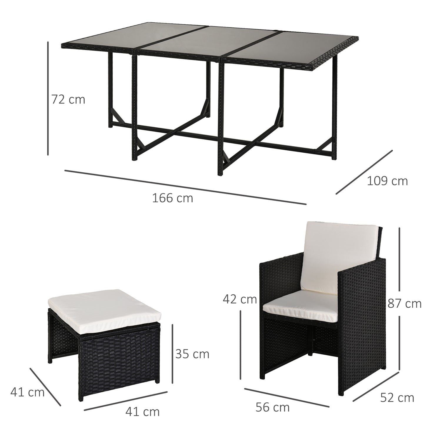 Lokeha 10 Seater Black Rattan And Cream Outdoor Dining Set