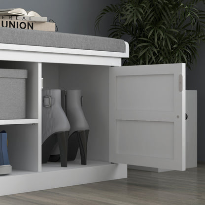 Lire Wooden White And Grey Multi Compartment Shoe Bench With Cushioned Top