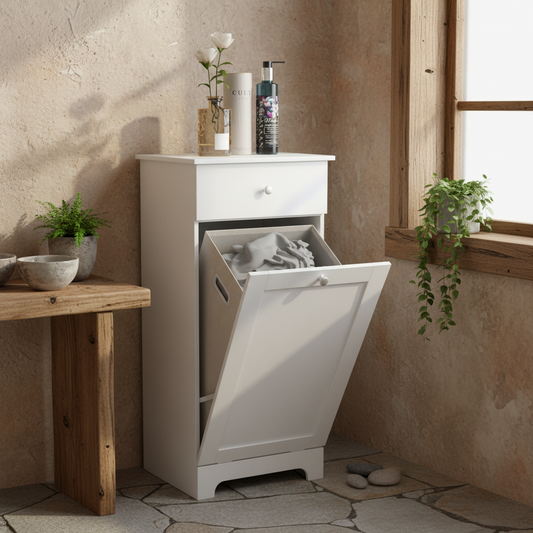 Faratti White Single Hamper Laundry Storage Cabinet