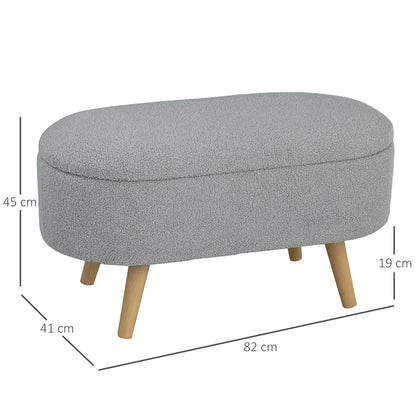 Mael Boucle Light Grey Storage Ottoman Teddy Fleece Natural Wooden Legs