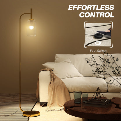 Lamittu Metal Gold Tone Floor Lamp With Glass Shade And Foot Switch